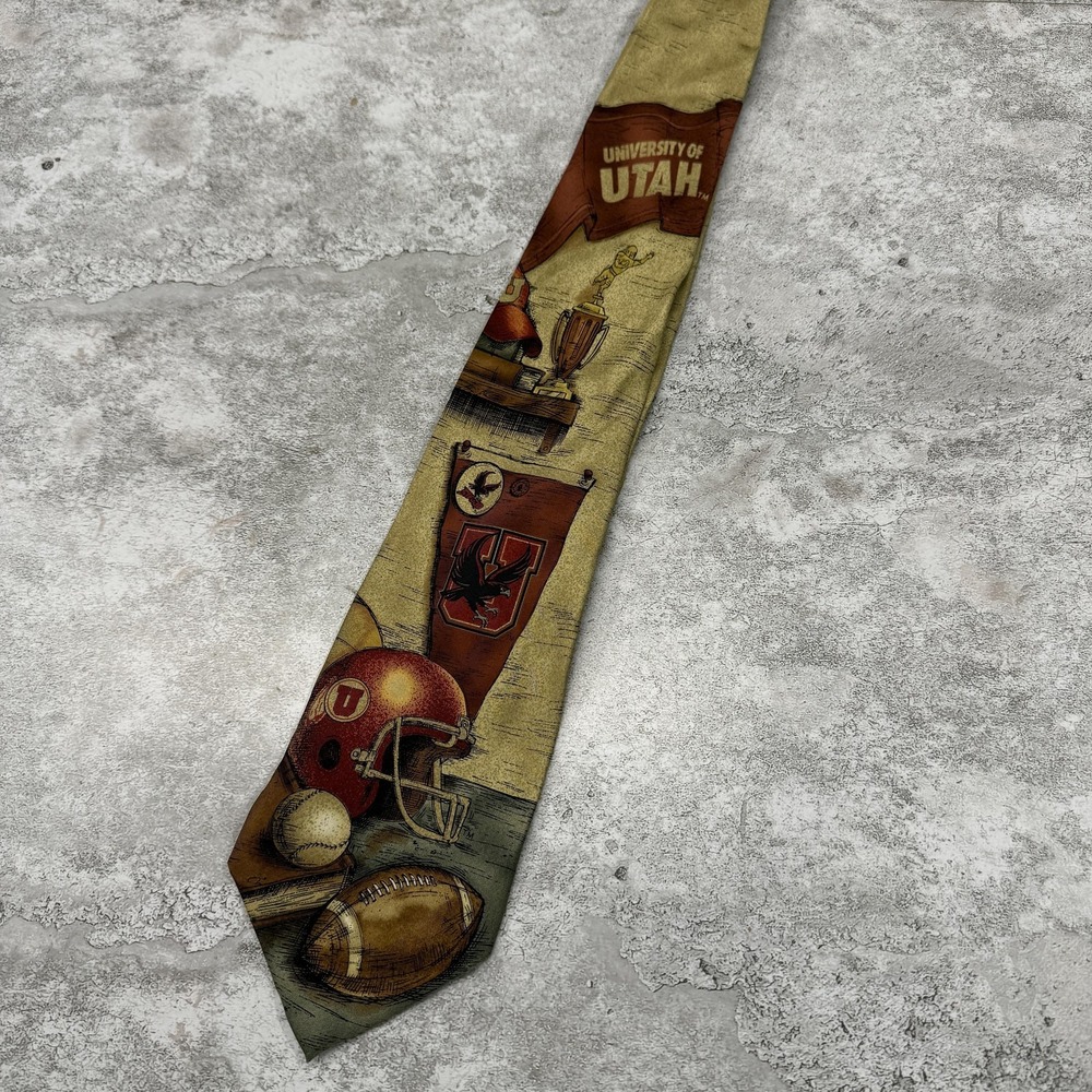 Eagle Neckwear Silk Tie Mens‎ University of Utah Beige Football Necktie 3.75"